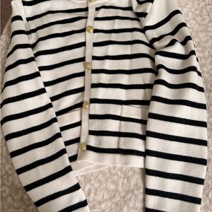 Elegant Black and White Striped Women's Cardigan